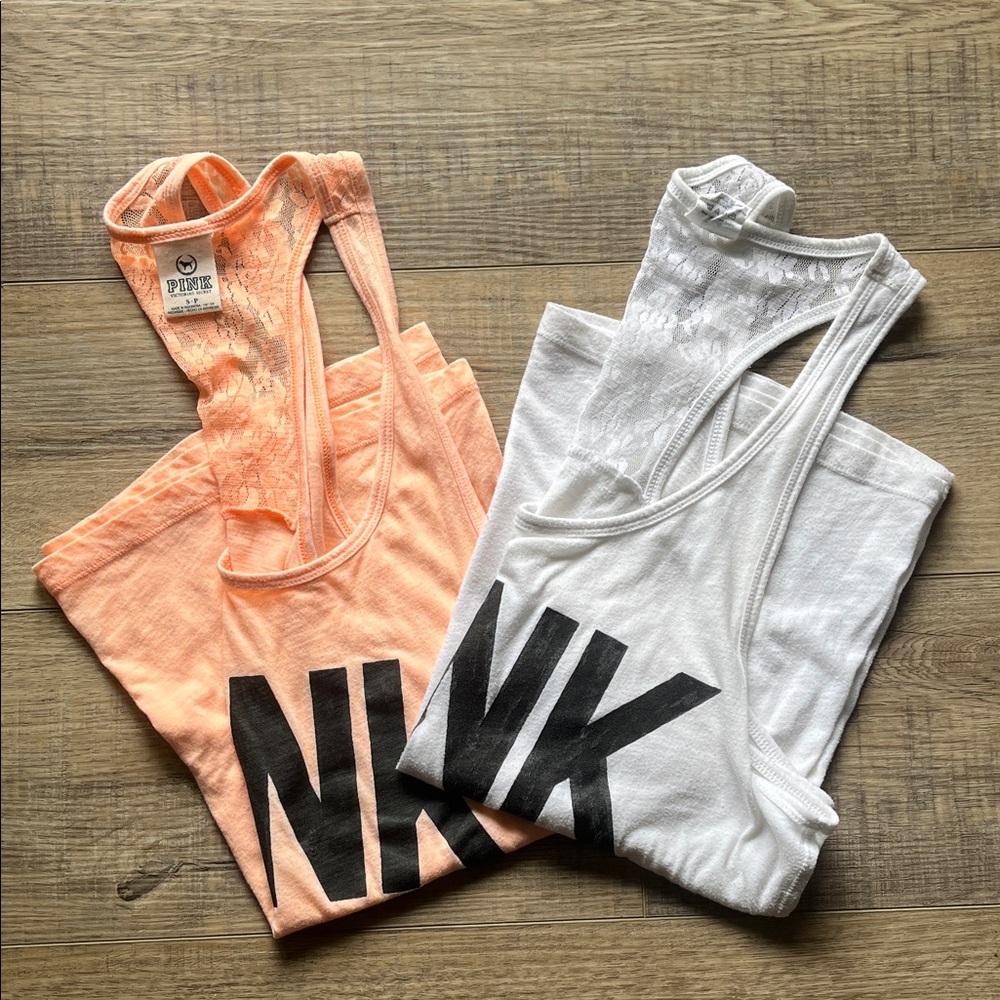 *Bundle* Vintage PINK Victoria's Secret Tank Tops - White and Peach